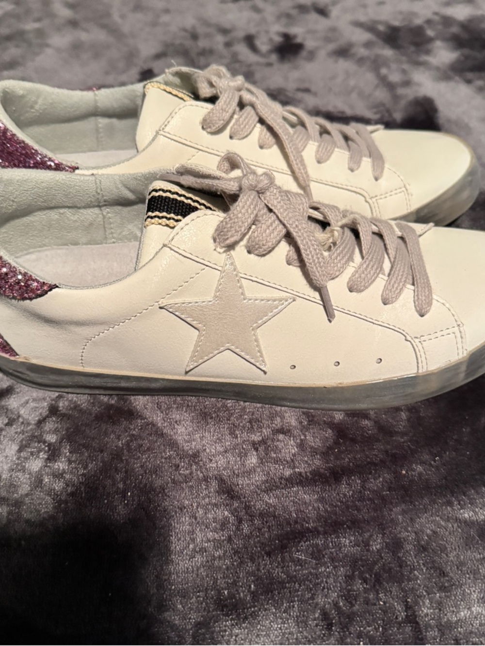 ShuShop - Pearl Star Design Sneakers with Magenta Glitter Heel - White, Magenta